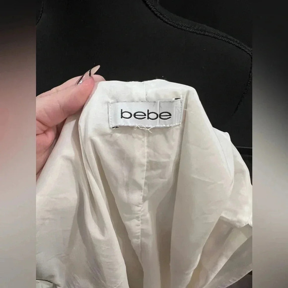 Bebe |  Structured White Halter Dress With Off Shoulder Detail | Size M - Picture 7 of 12